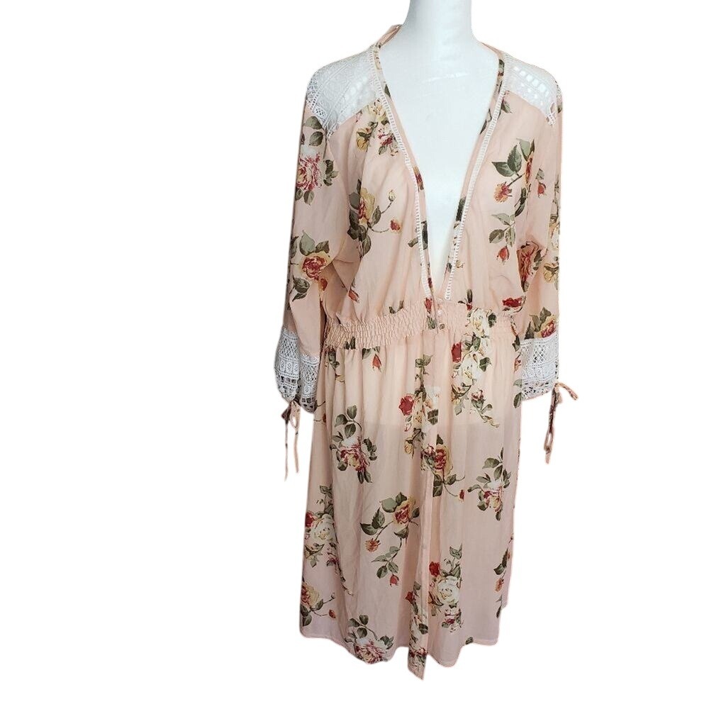Siren lily peach floral and lace cardigan jacket 2X, 3X NWT